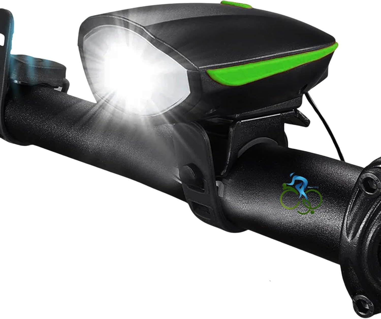 USB Rechargeable Bicycle Front Light with Horn - 250 Lumen, Waterproof LED (Green)