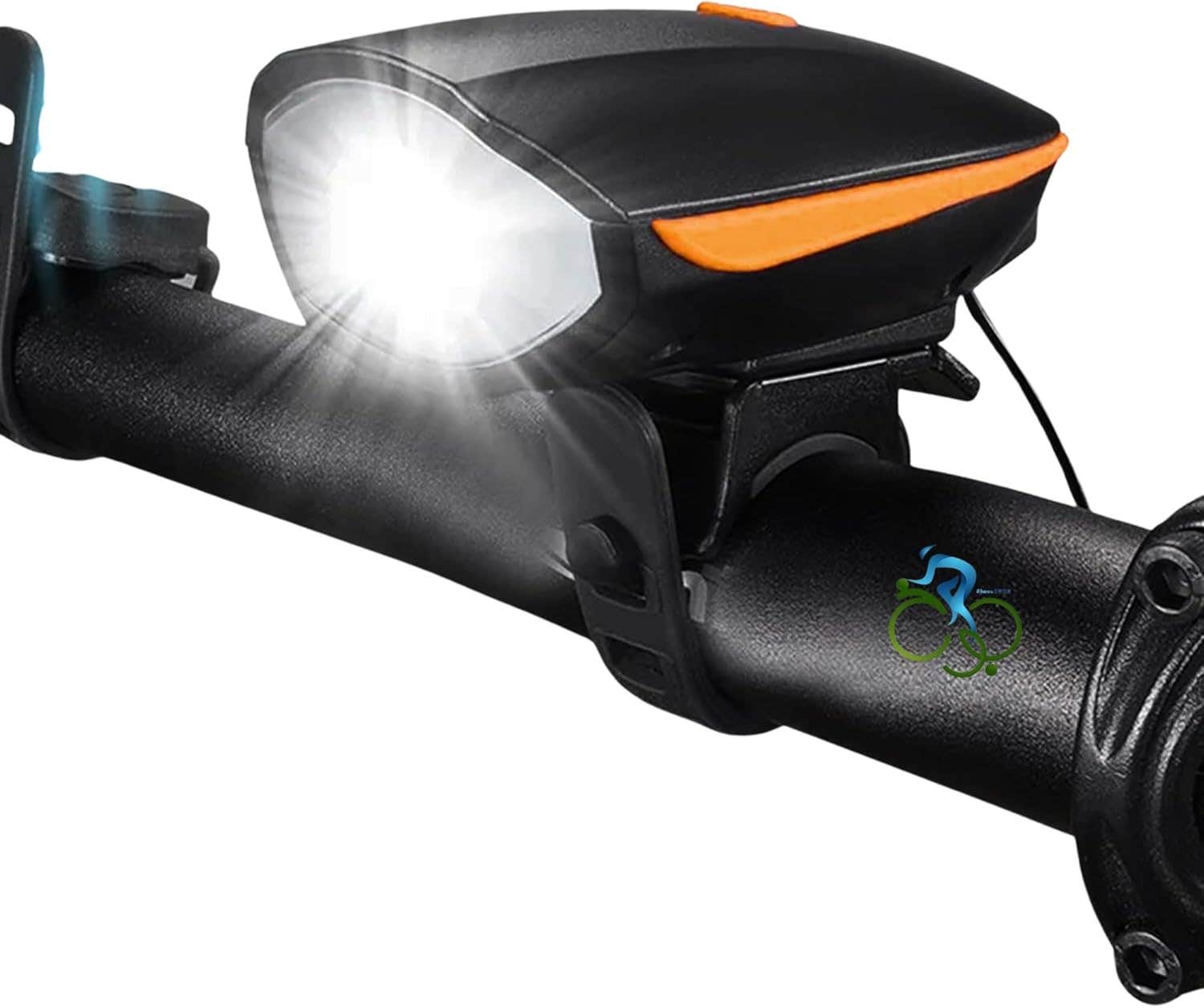 USB Rechargeable Bicycle Front Light with Horn - 250 Lumen Waterproof LED - Orange