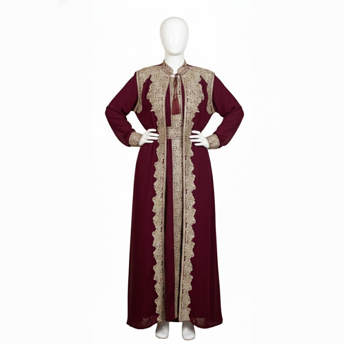 Women's Abaya - Gamal Sons, Chiffon, 3 Pieces, For Occasions - Dark Red