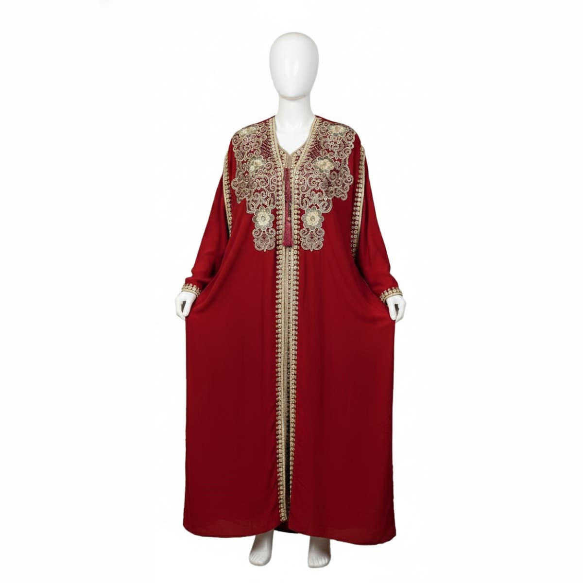 Women's Abaya - Gamal Sons, Chiffon, 3 Pieces, For Occasions - Red & Gold