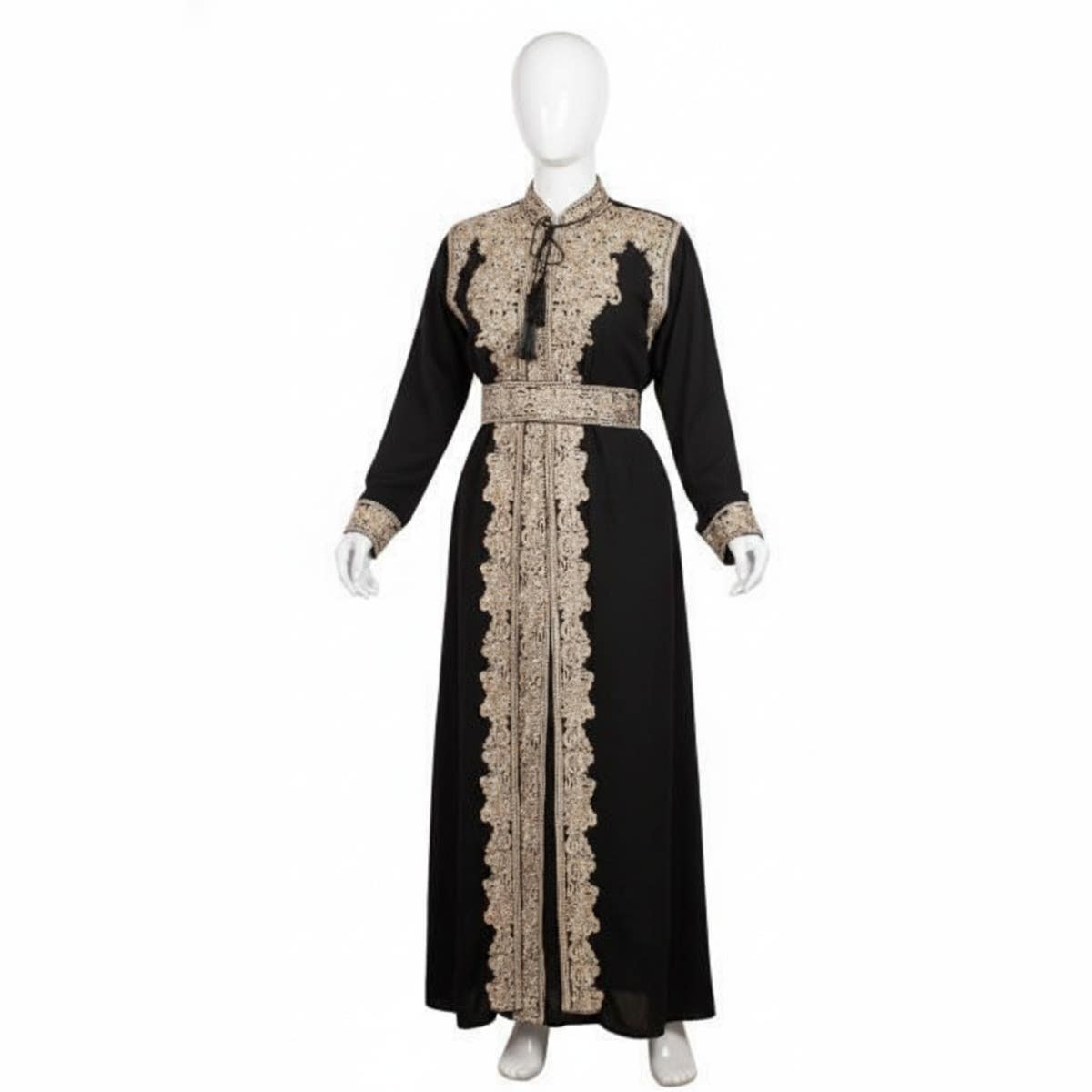 Women's Abaya - Gamal Sons, Chiffon, 3 Pieces, For Occasions - Black & Gold