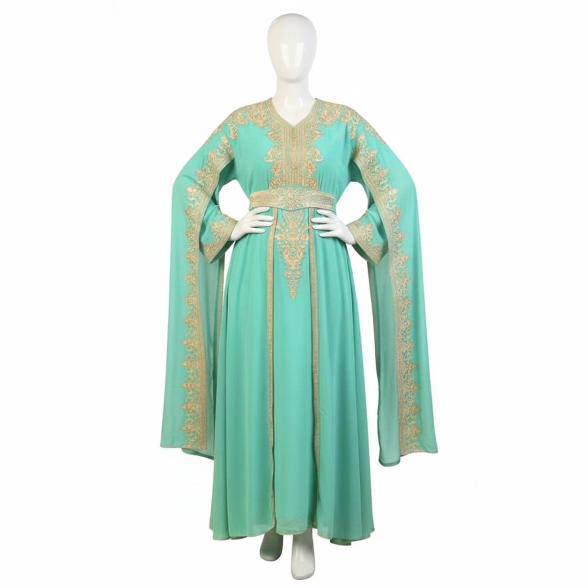 Women's Abaya - Gamal Sons, Chiffon, 2 Pieces, For Occasions - Turquoise