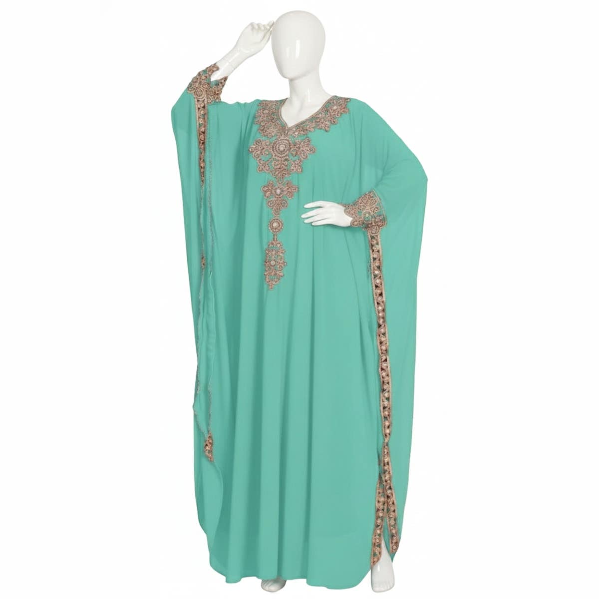 Women's Abaya - Gamal Sons, Chiffon, 2 Pieces, For Occasions - Turquoise