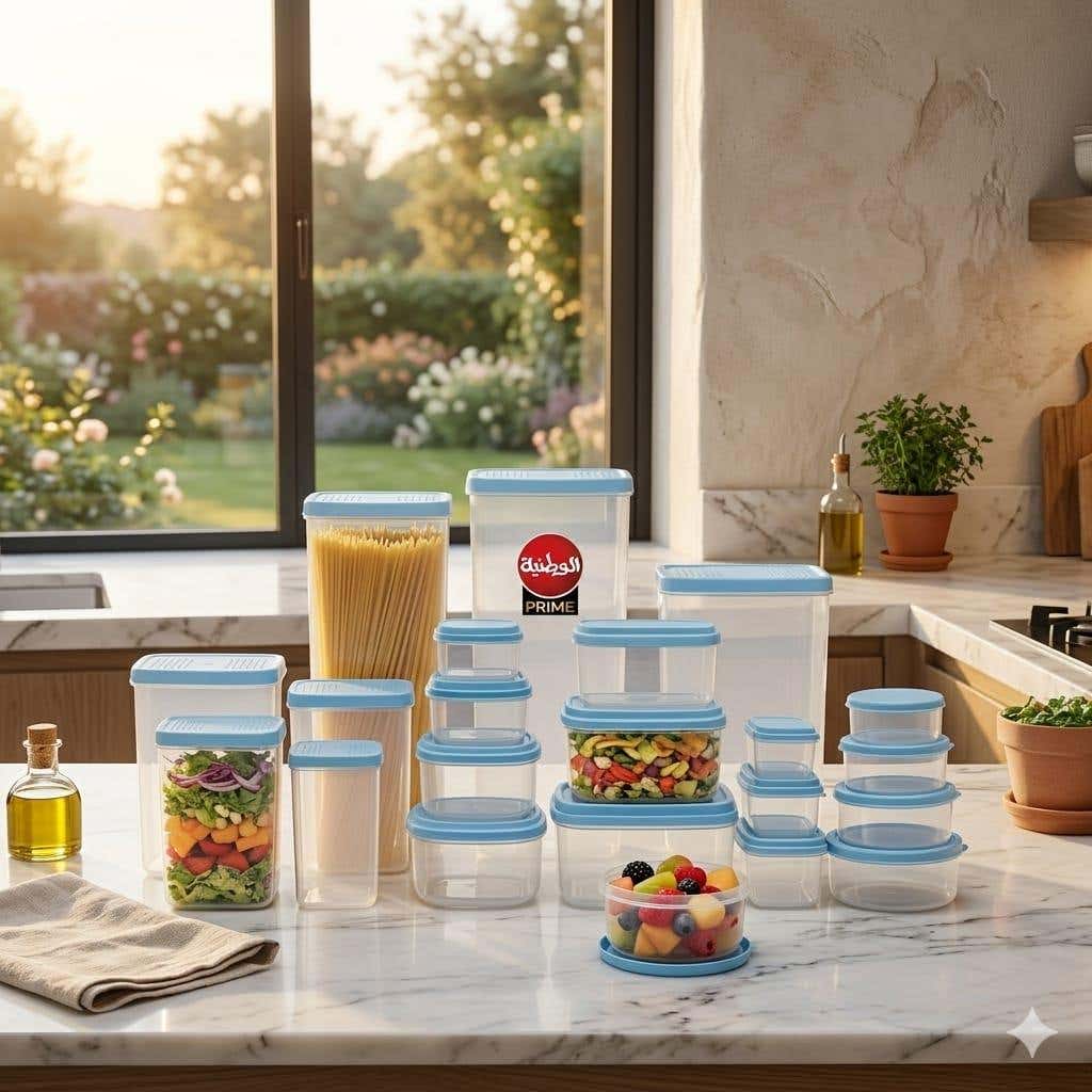 Al Watanya Polypropylene Refrigerator Container Set, 18 Pieces - Clear Light Blue