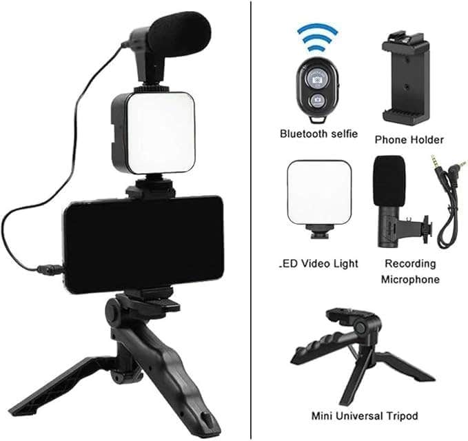 Plokama Video Recording Kit with LED Light and Microphone - Black
