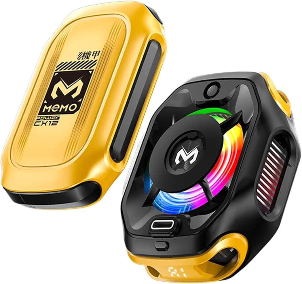 Portable Gaming Phone Cooler with Digital Display - Black/Yellow - Semiconductor Radiator Fan