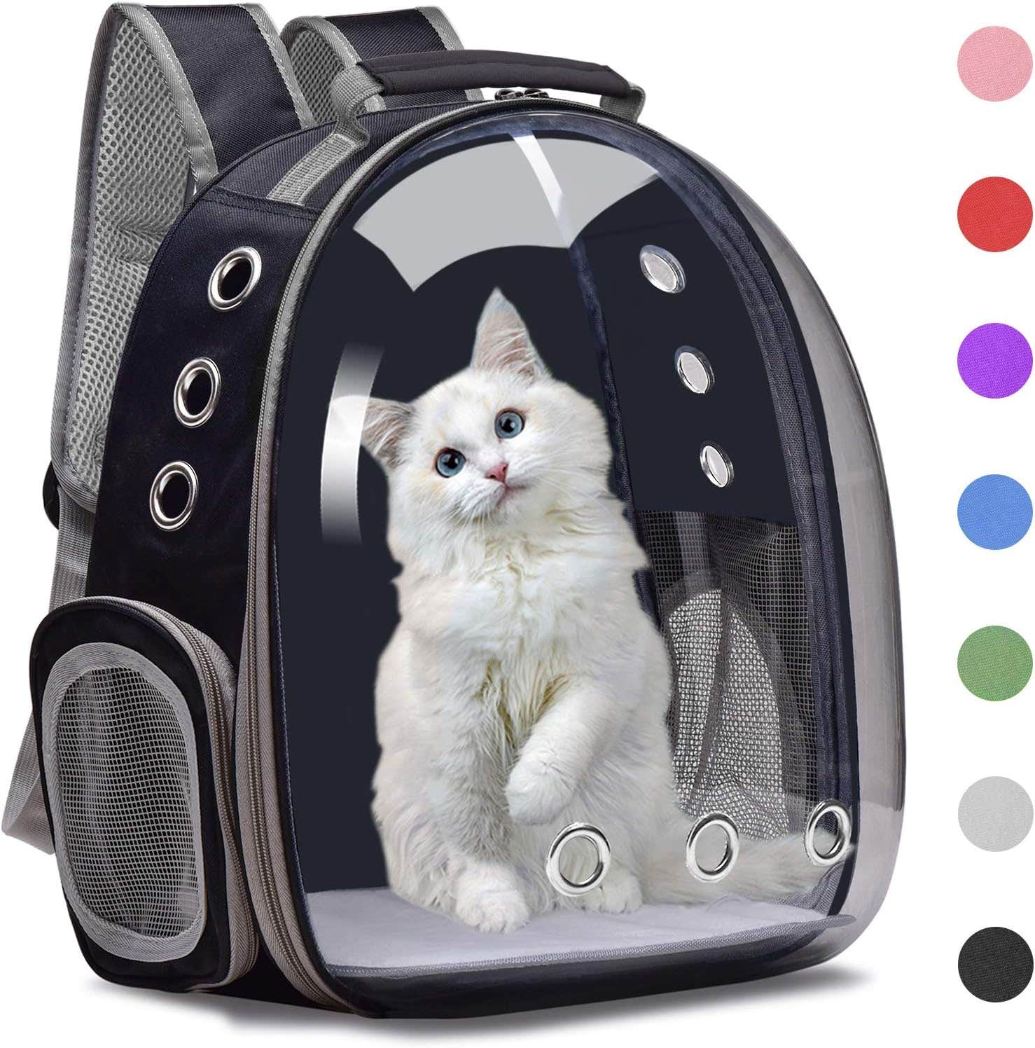 Airline-Approved Black Cat Carrier Backpack with Bubble Window - Lightweight & Ventilated