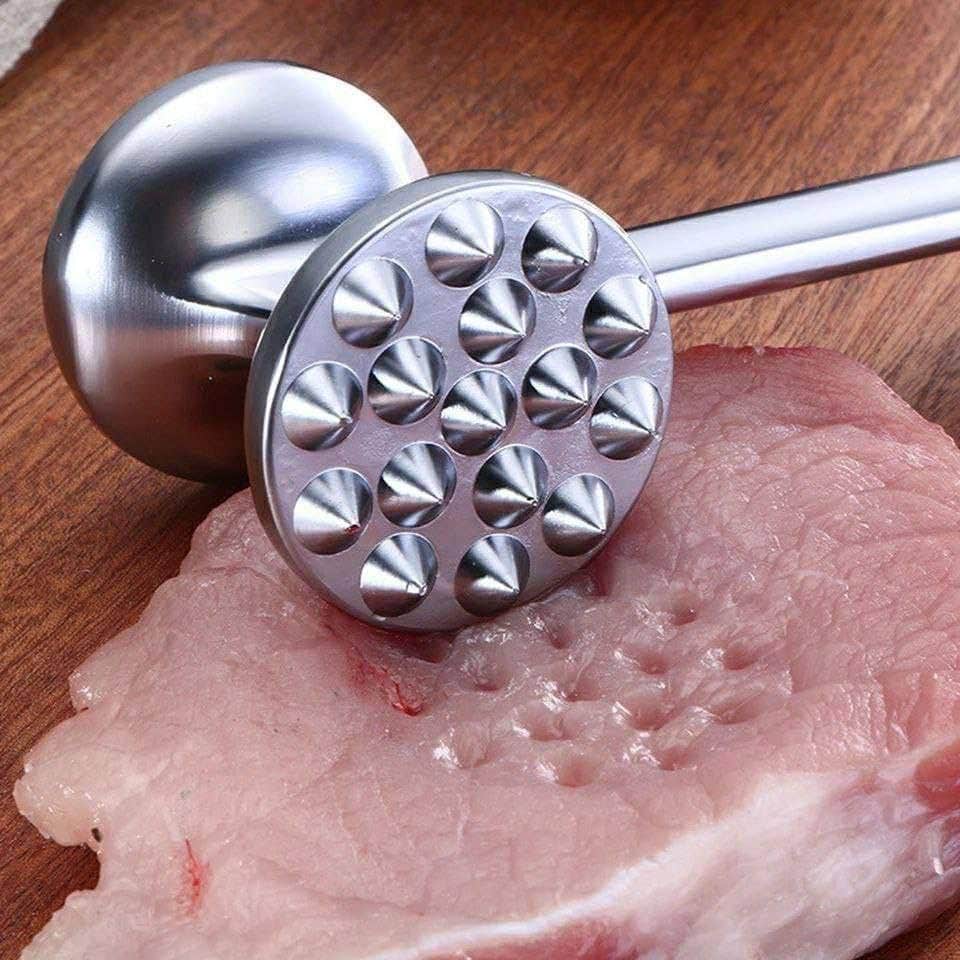 Stainless Steel Serrated Meat Tenderizer - 34 Small Teeth, 14 Large Teeth, Ergonomic Handle