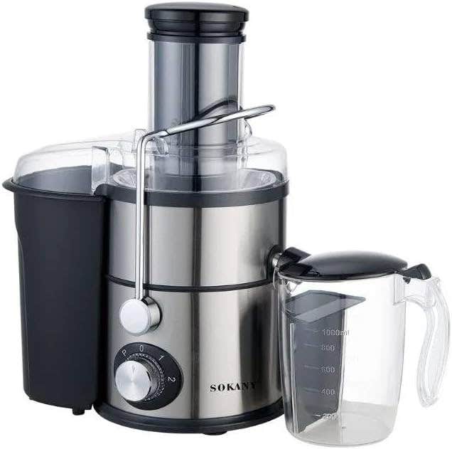 SOKANY 1200W Stainless Steel Portable Centrifugal Juicer - Silver Black