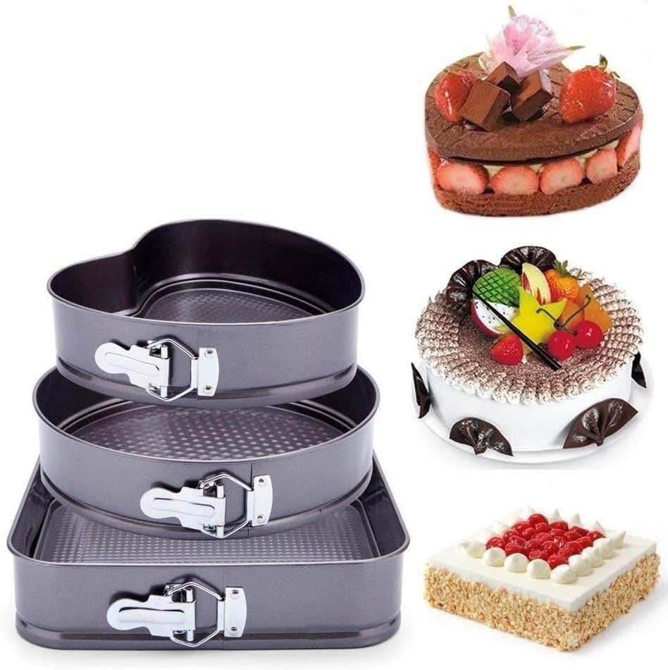 Non-Stick Cake Mold Set - Round Heart, Square, Cheesecake - 3pcs