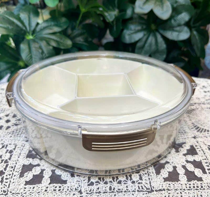 Round Plastic Nut and Candy Serving Tray with 5 Compartments - Durable and Moisture-Proof - White - Dishwasher Safe - 10.6" x 3.5"