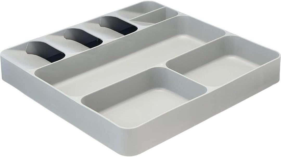 Large Cutlery Drawer Organizer with Knife Holder - Easy-to-Clean Design - Grey Color - Generic