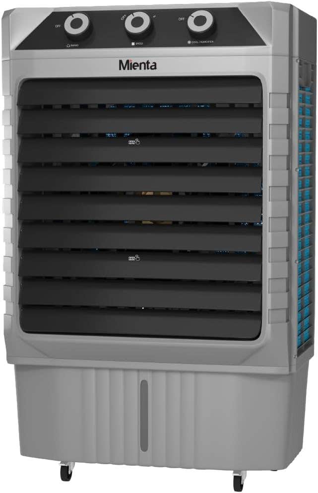 Mienta 75L Air Cooler with 3 Speeds - Grey, 7-Sided Honeycomb Pad