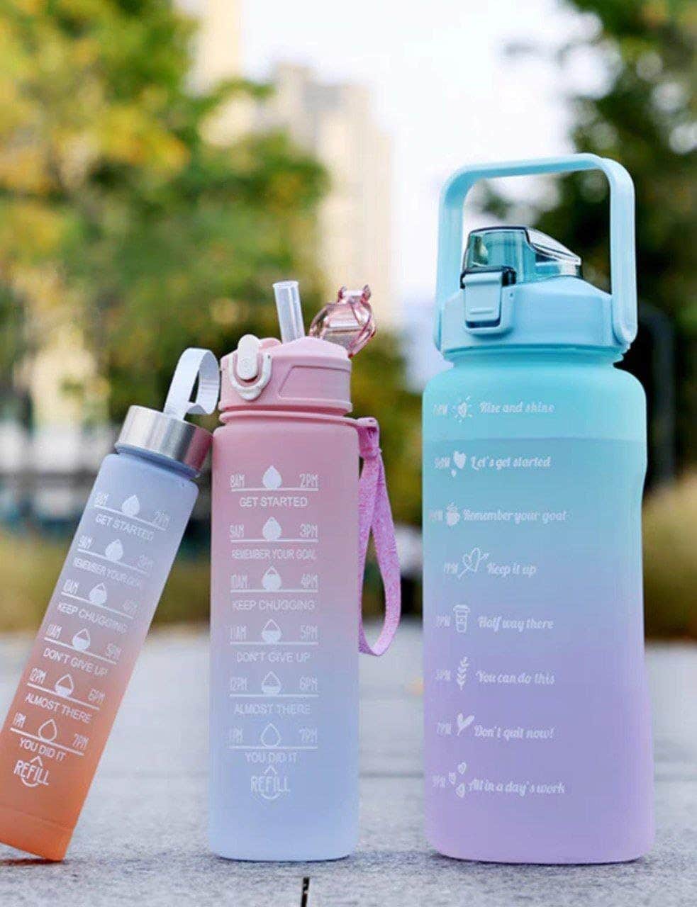 Digital 3-in-1 Water Bottle Set (2L, 1L, 0.5L) with 2 Multi-Use Straws - Leak Proof, Ideal for Gym, Travel, Work