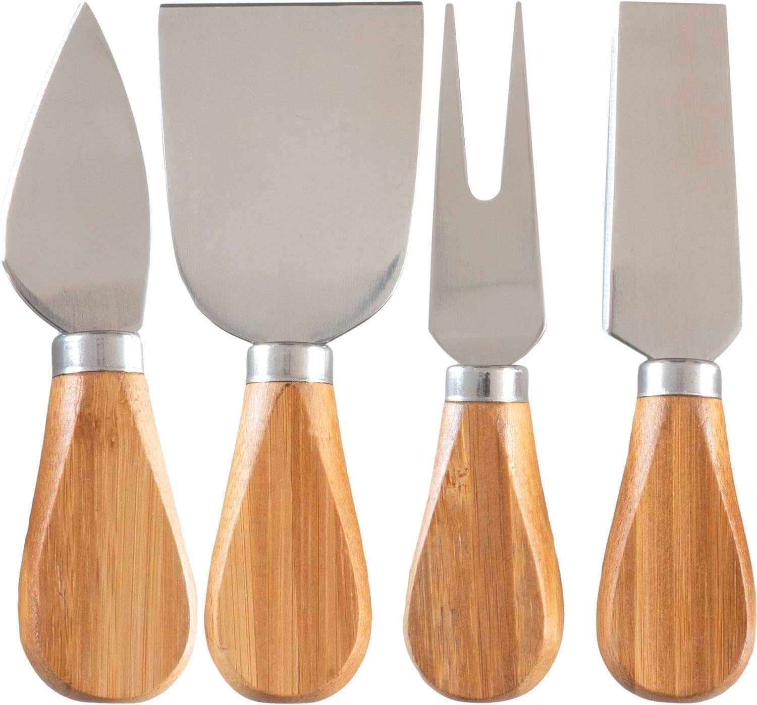 4-Piece Stainless Steel Cheese Knife Set with Bamboo Handles