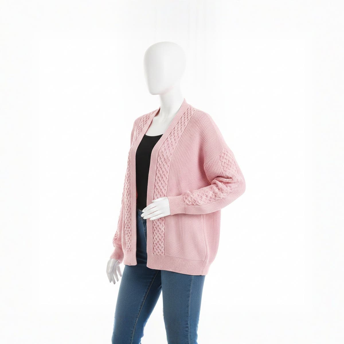 CAESAR Women's Pink Wool Open-Front Cardigan - Long Sleeve