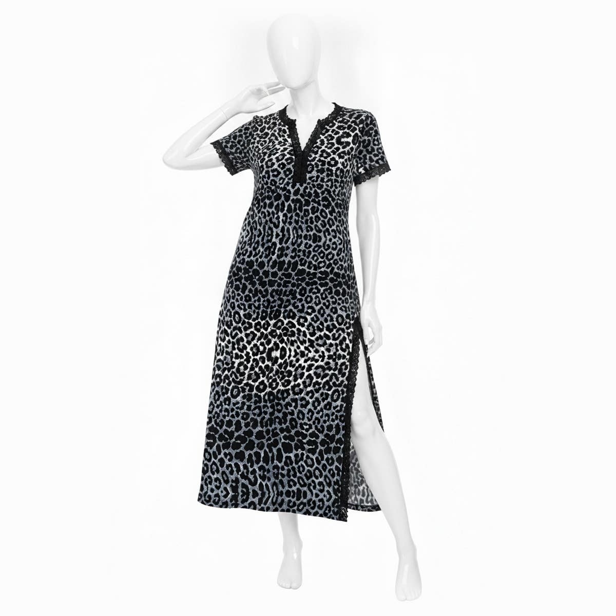 CAESAR Women's Short Sleeve Tiger Print Nightshirt with Side Slit - Comfortable, Lightweight, - Black White