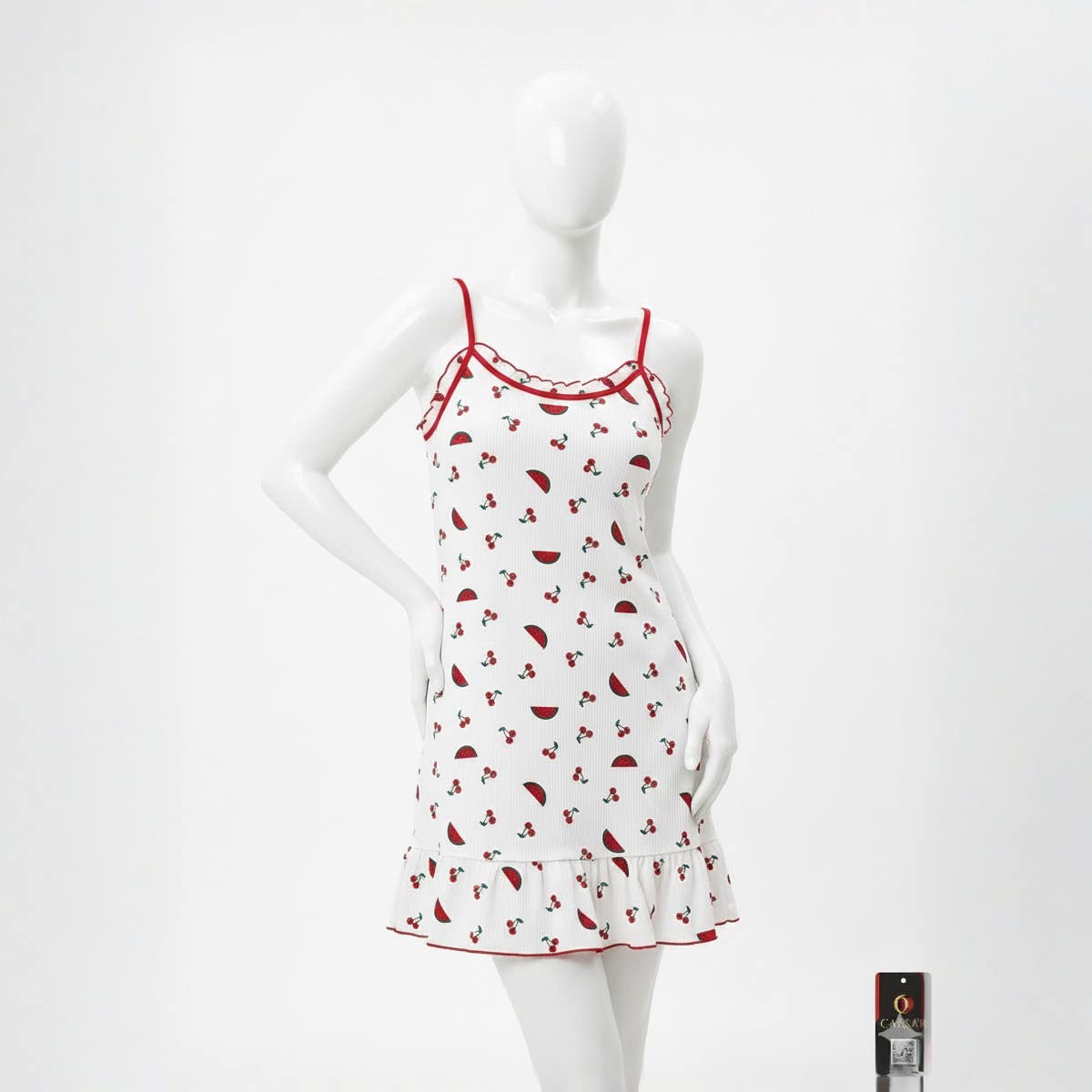 CAESAR Women's Cherry and Watermelon Print Slip-on Shirt - White Red