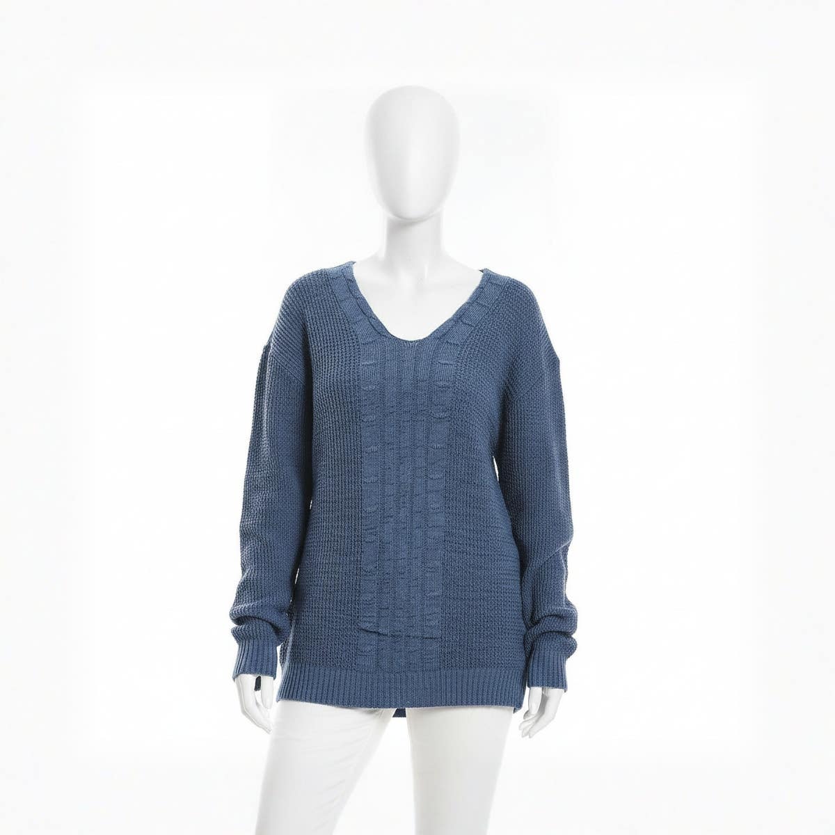 CAESAR Women's Blue Wool V-Neck Pullover - Soft & Stylish