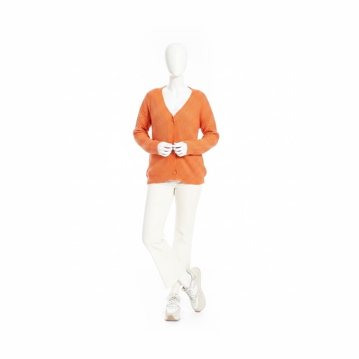 CAESAR Women's Orange Wool Cardigan with Front Buttons