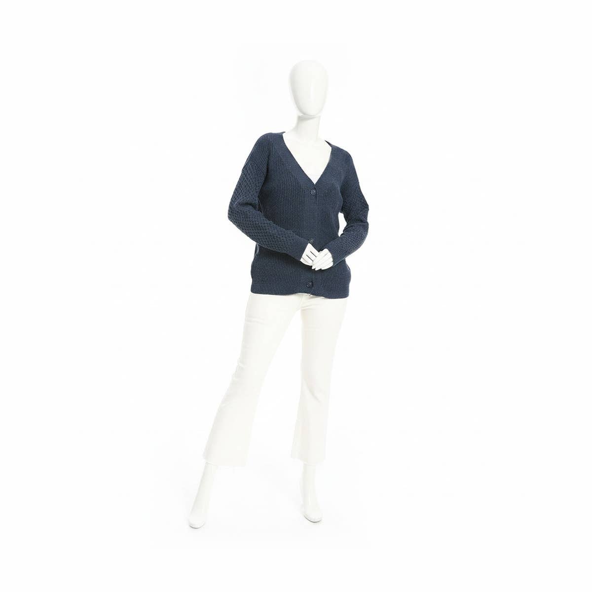CAESAR Women's Wool Cardigan with Front Buttons - Navy Blue