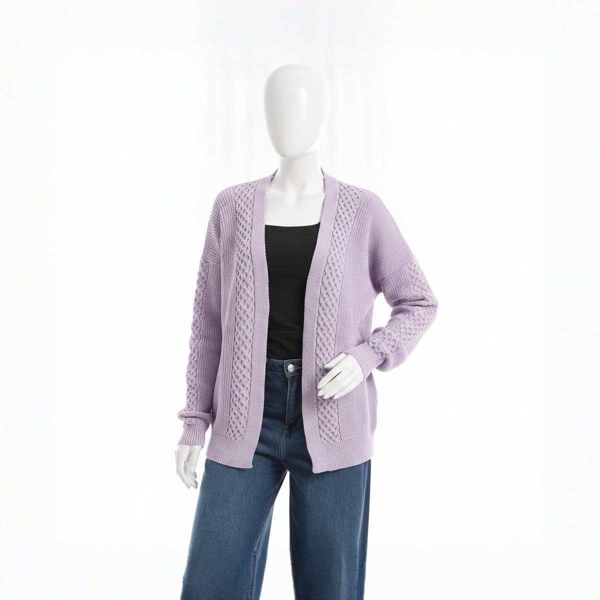 CAESAR Women's Pink Wool Open-Front Cardigan - Long Sleeve