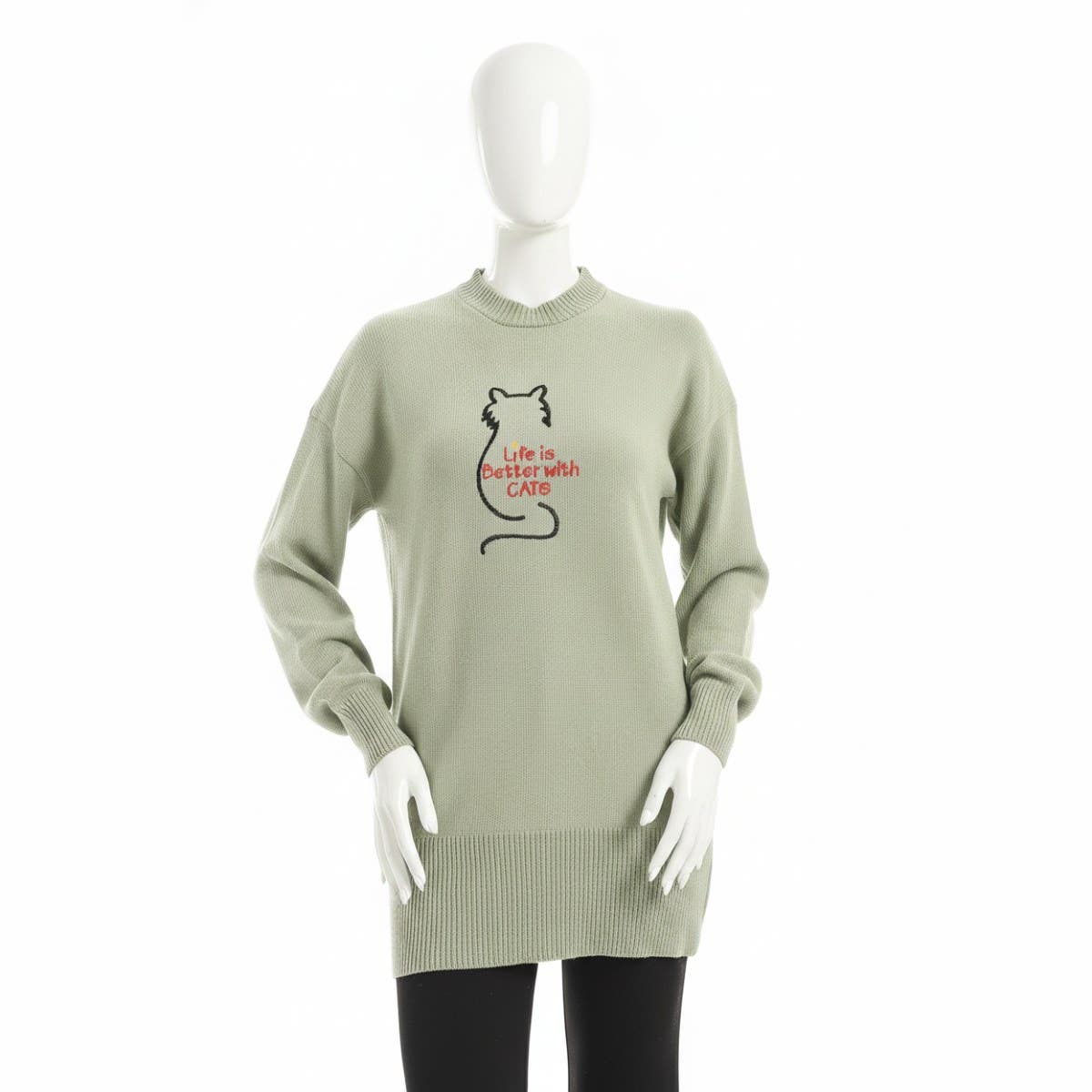 CAESAR Women's Wool Pullover with Front Embroidery - Olive - one size
