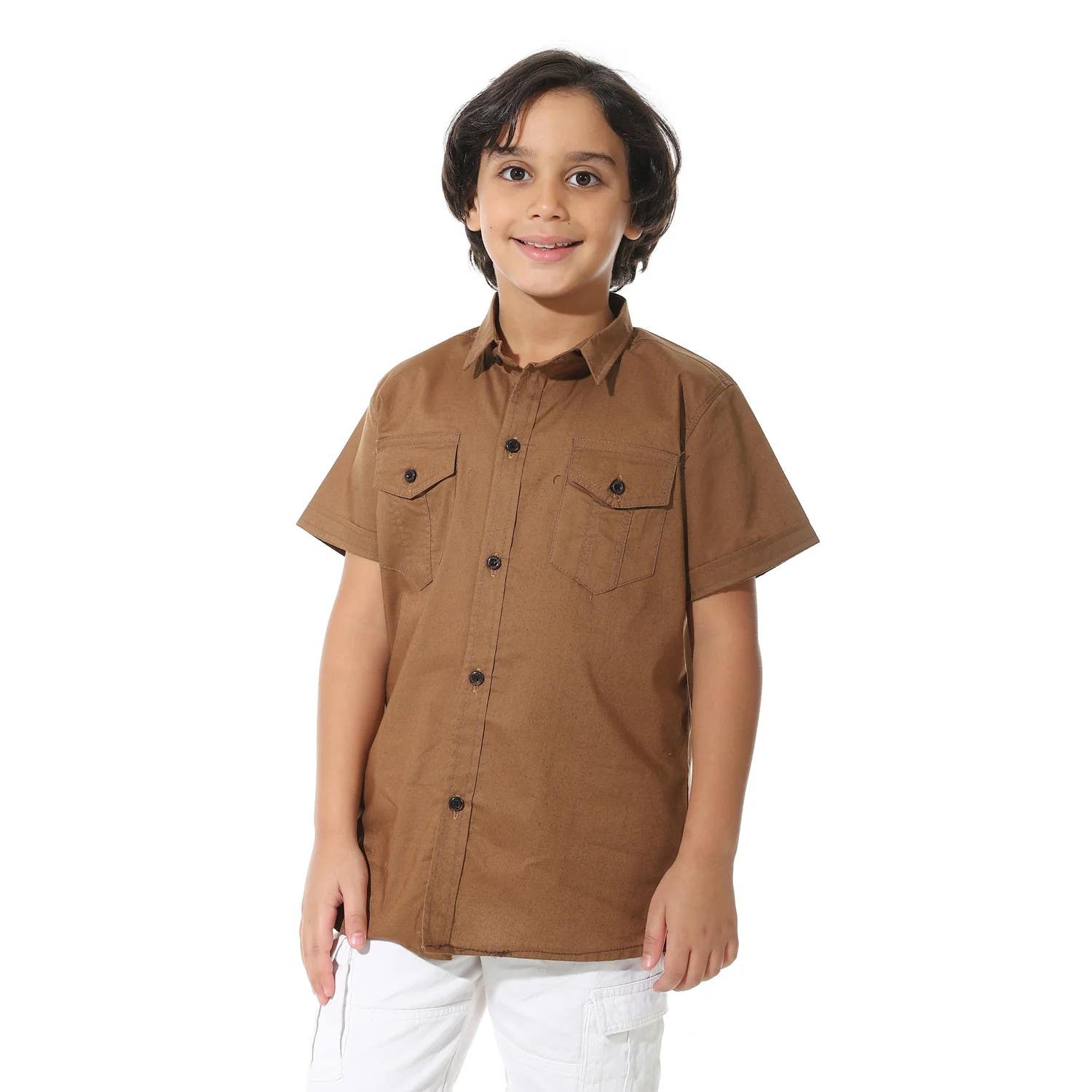 CAESAR Boys' shirt with front pockets and back print - Brown