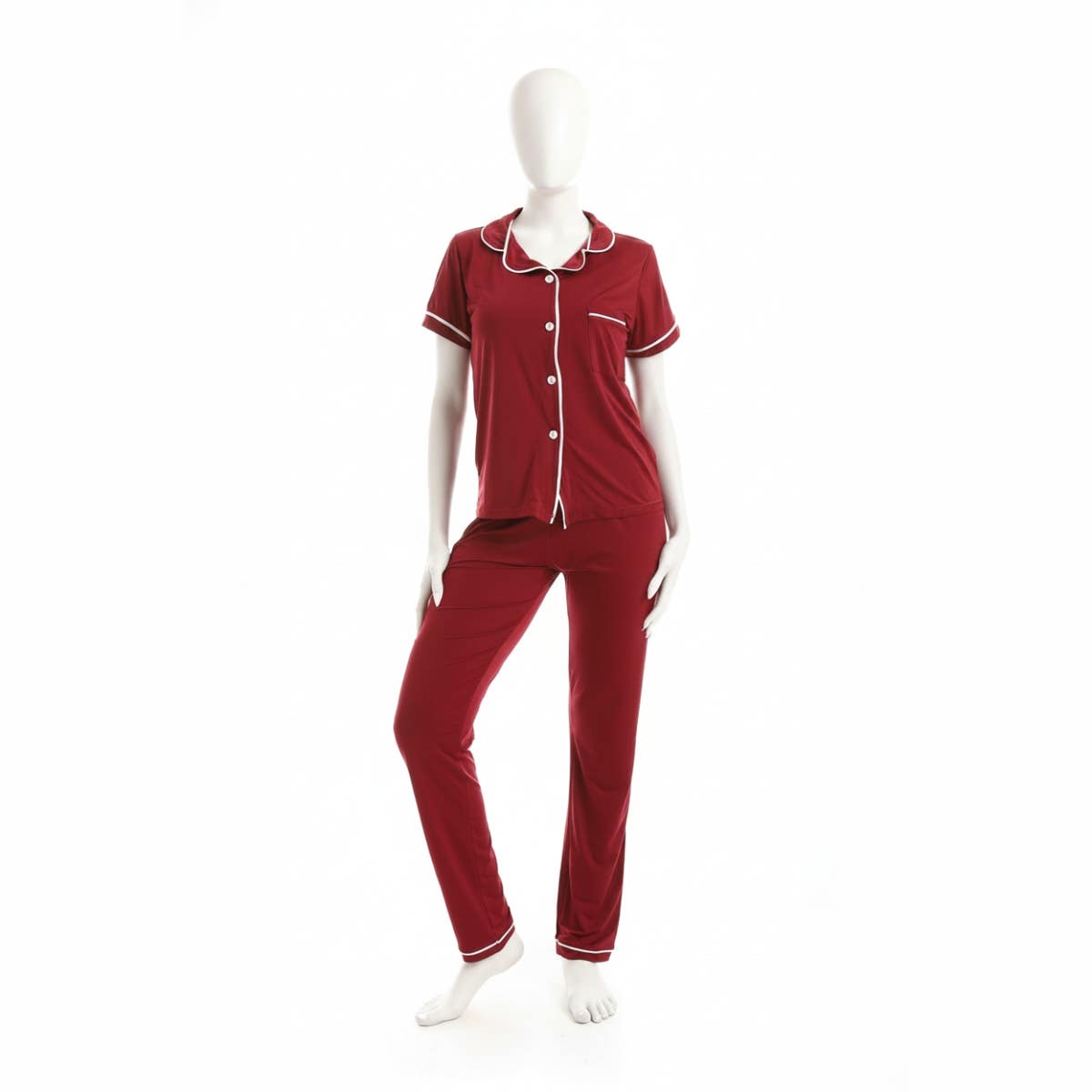 CAESAR Women's Button-Down Front Pajama Set - Burgundy