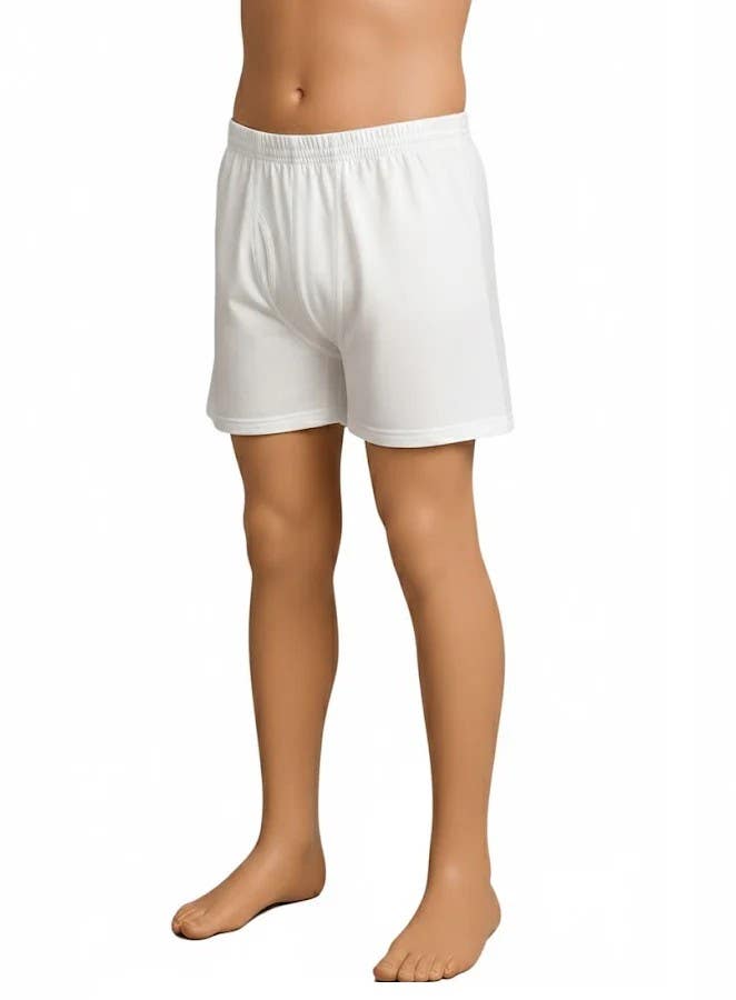 CAESAR Boys' White Cotton Underwear Shorts - Comfort Fit, Plain Slip-On - Size 6