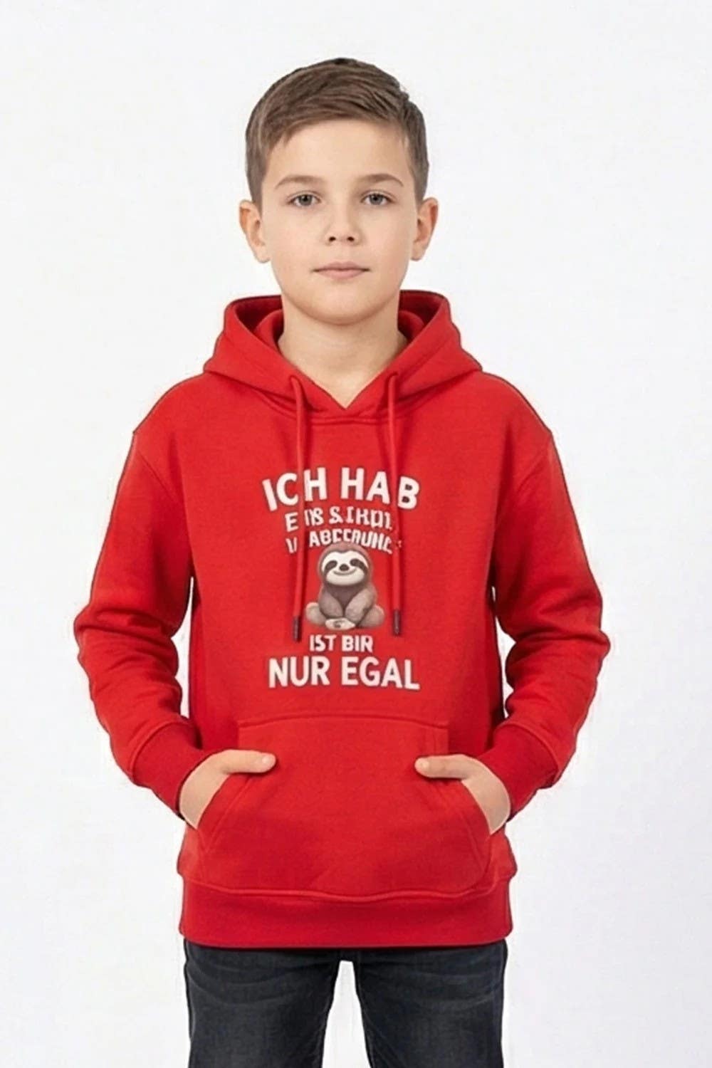 CAESAR Boys Cotton Hoodie with Front Pockets - Red