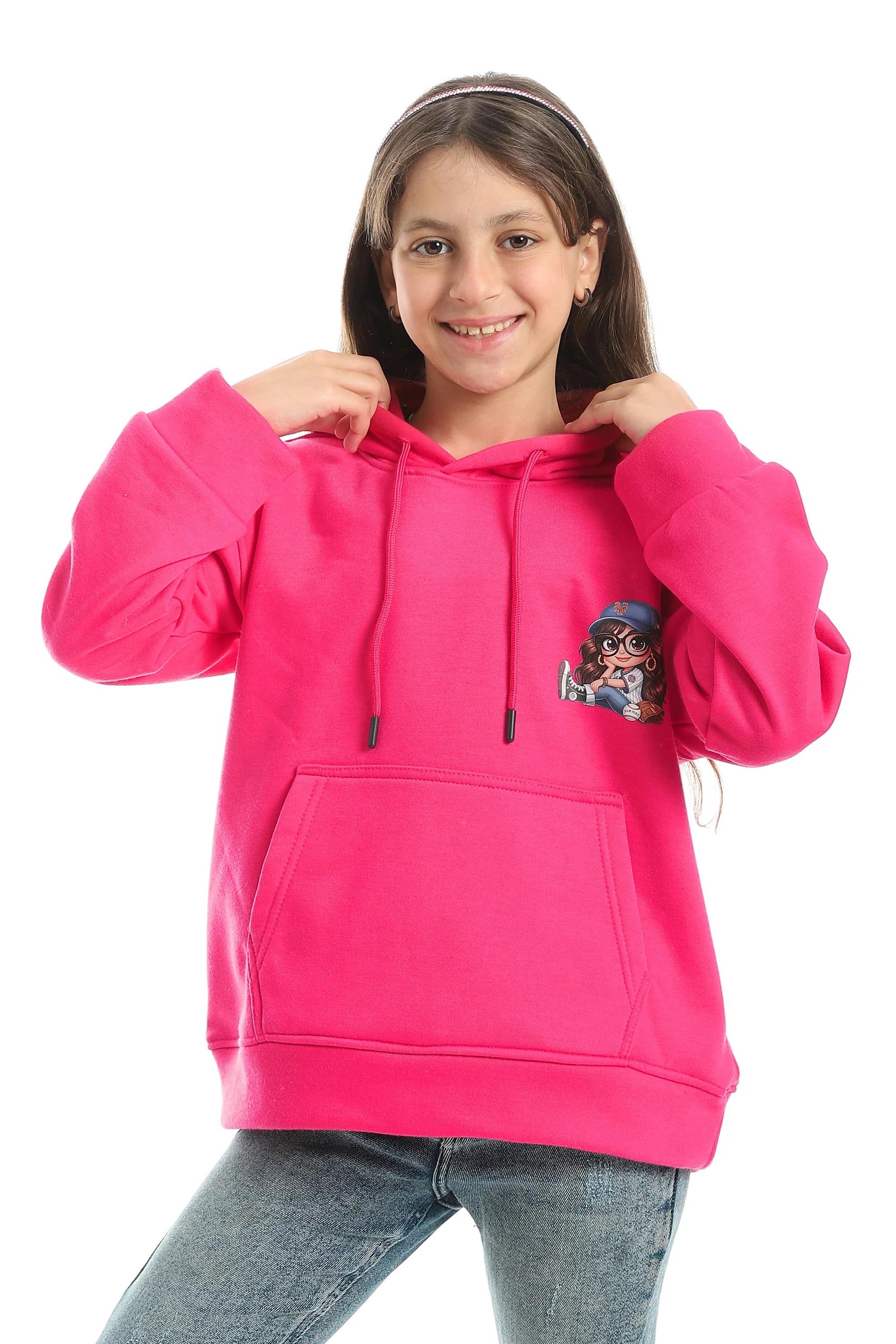 CAESAR Girl's Cotton Hoodie with Front Pockets - Foushia , Size 6