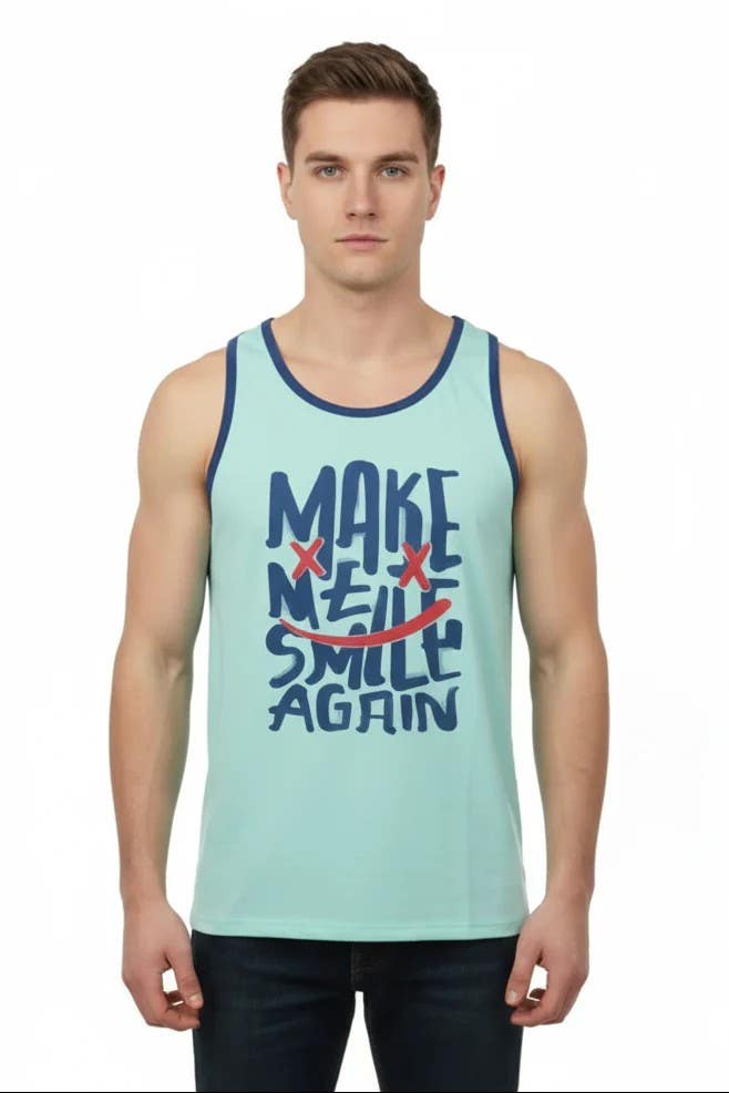CAESAR Men's Sleeveless T-Shirt with Chest Print - Light Green