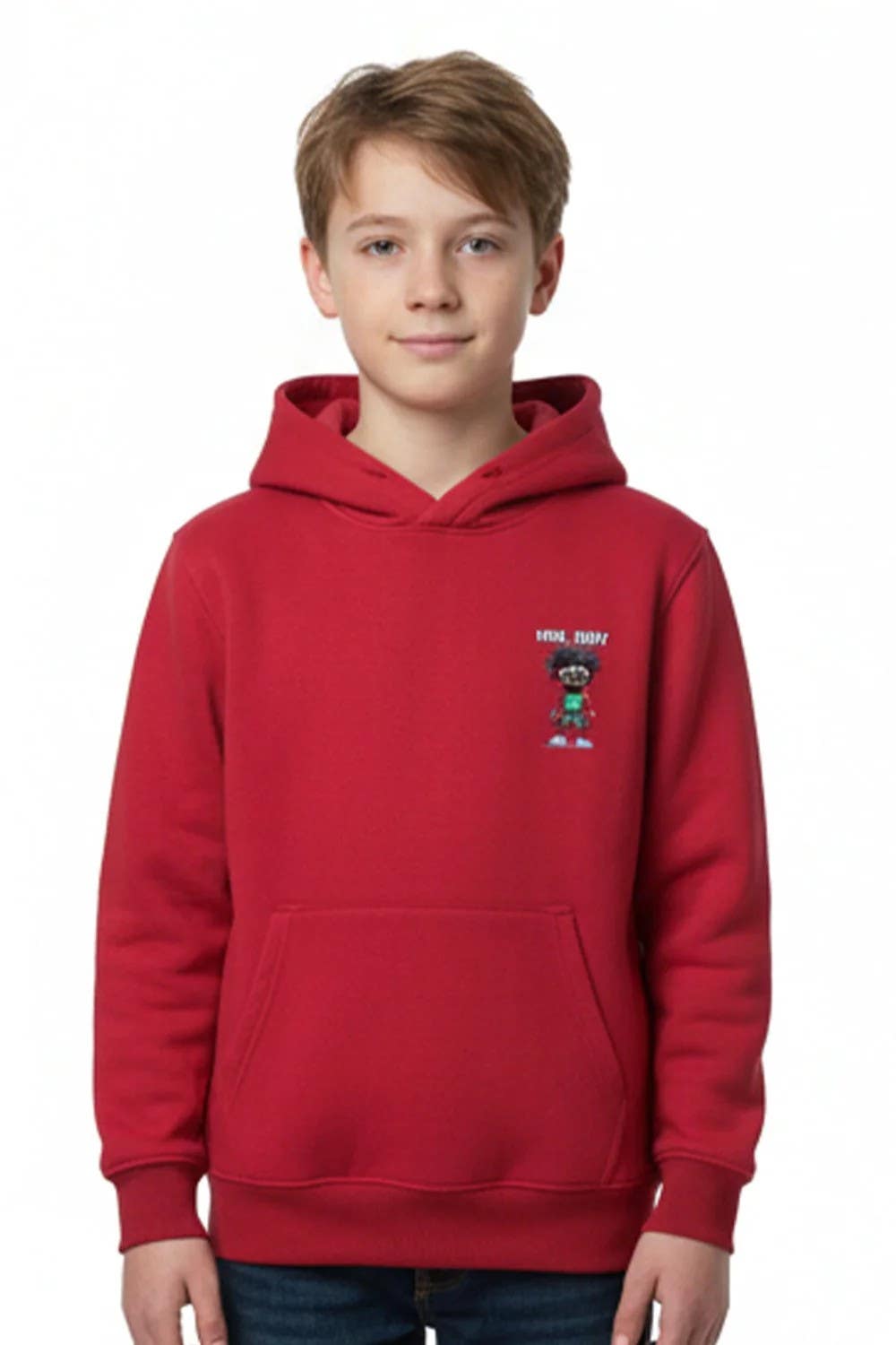 CAESAR Boy's Cotton Hoodie with Front Pockets - Red