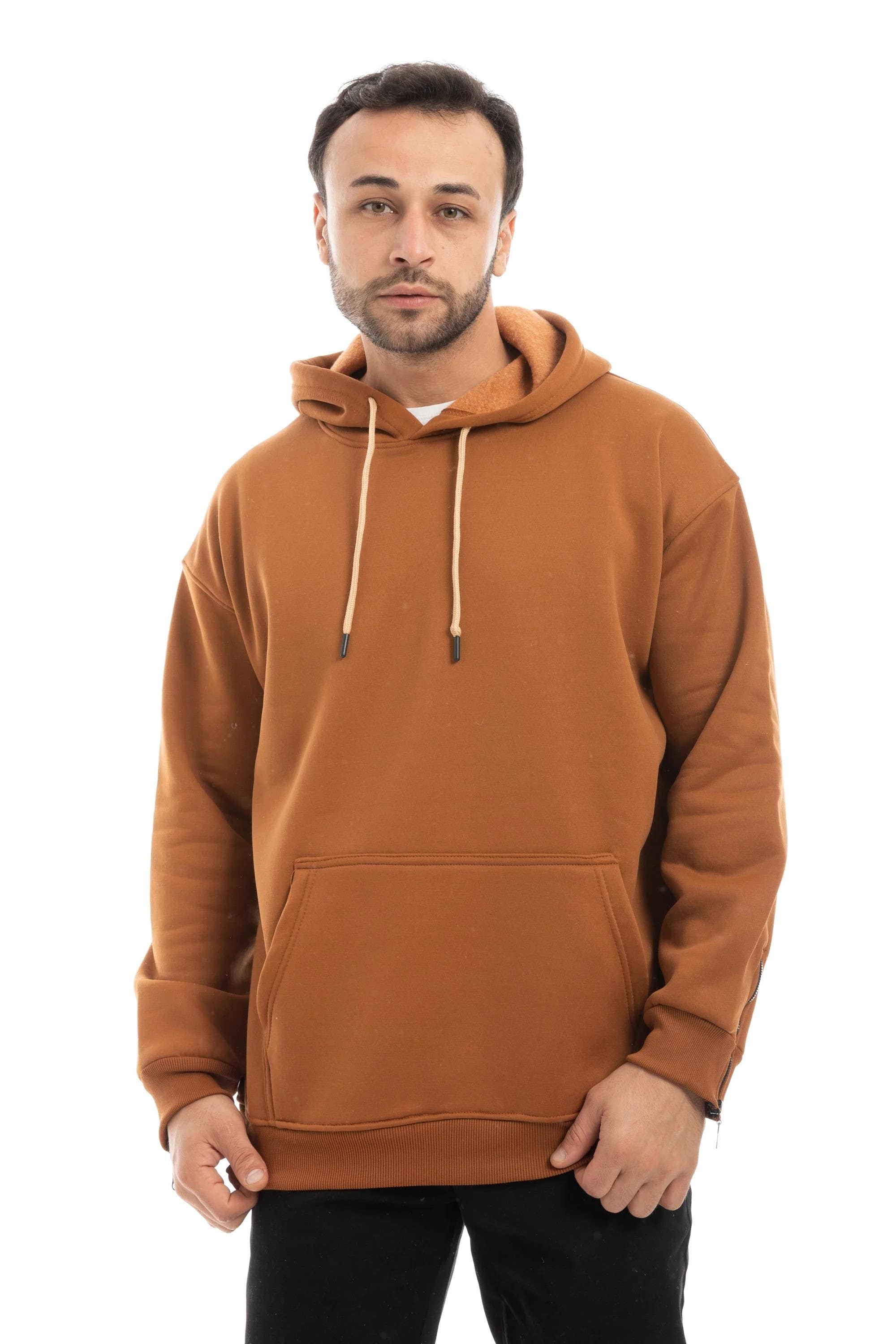 CAESAR Men's Oversize Cotton Hoodie with Zipper Sleeves - brown