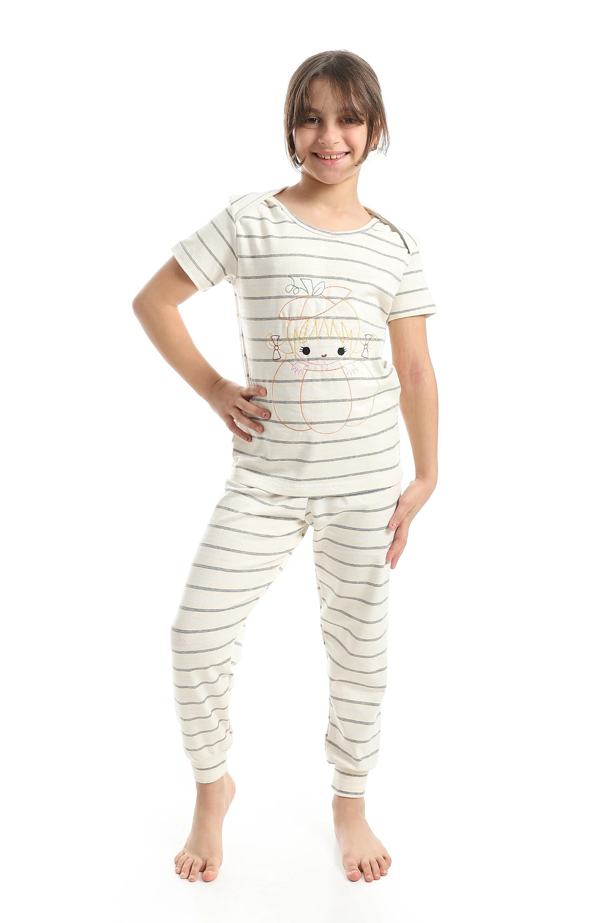 CAESAR Girls' Cotton Pajamas with Striped Design - multicolor