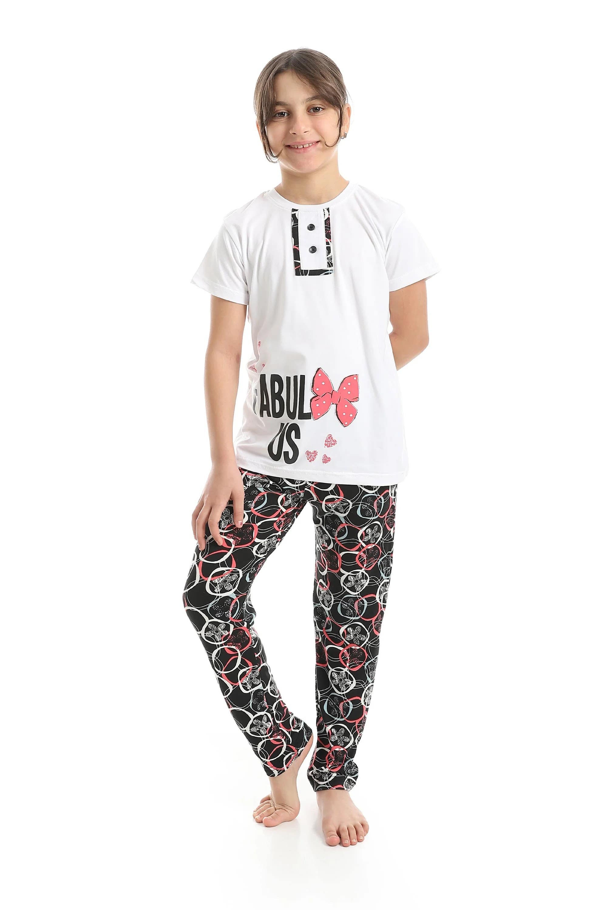 CAESAR Girls' Cotton Summer Pajamas with Chest Prints multicolor
