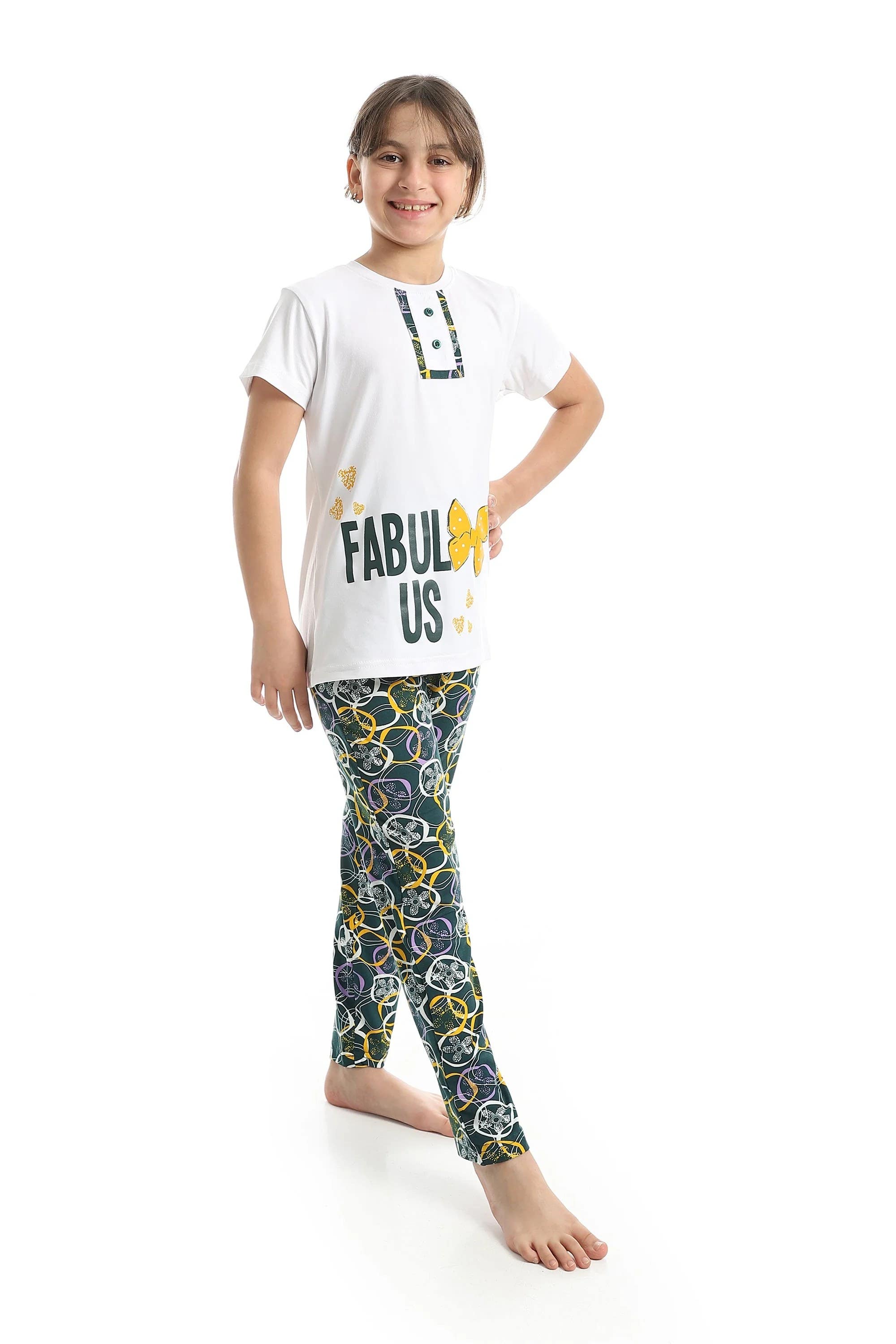 CAESAR Girls' Cotton Summer Pajamas with Chest Prints multicolor