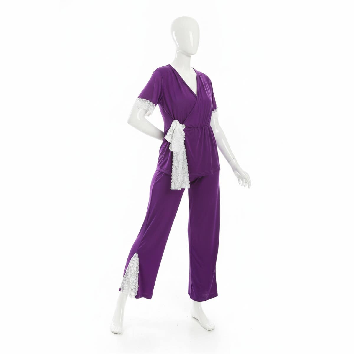 CAESAR Women's Two-Piece Pajamas with Belt - purple