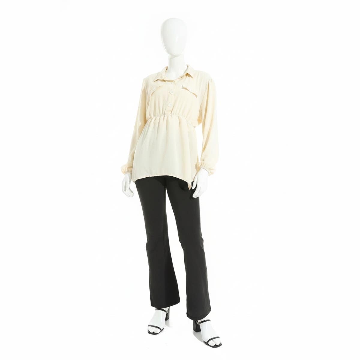 CAESAR Women's Cotton Blouse with Front Pockets - Beige
