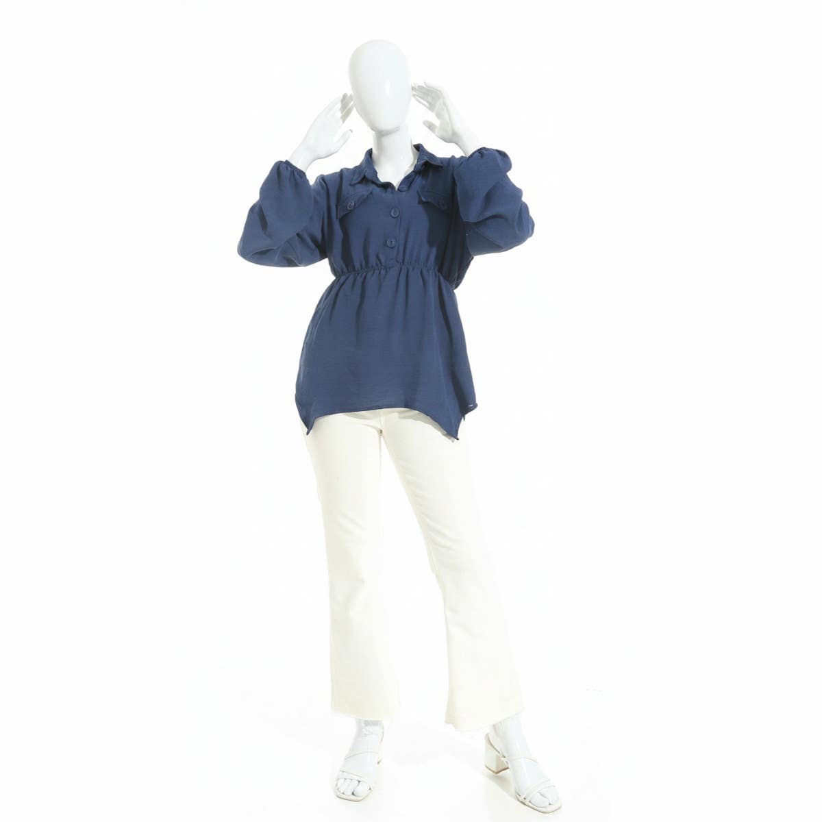 CAESAR Women's Cotton Blouse with Front Pockets - blue