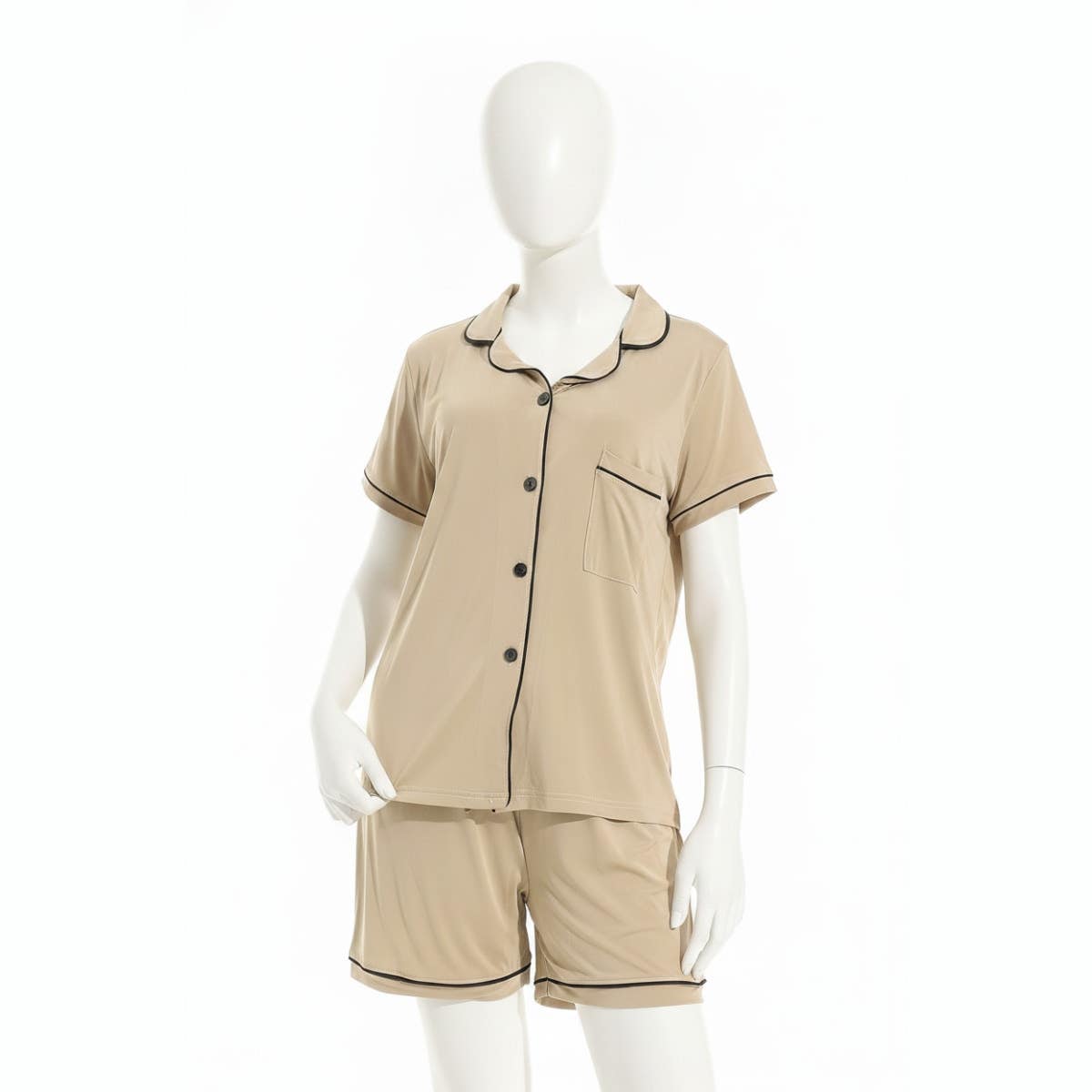 CAESAR Women's Cotton Pajama Set with Shirts and Shorts - Beige