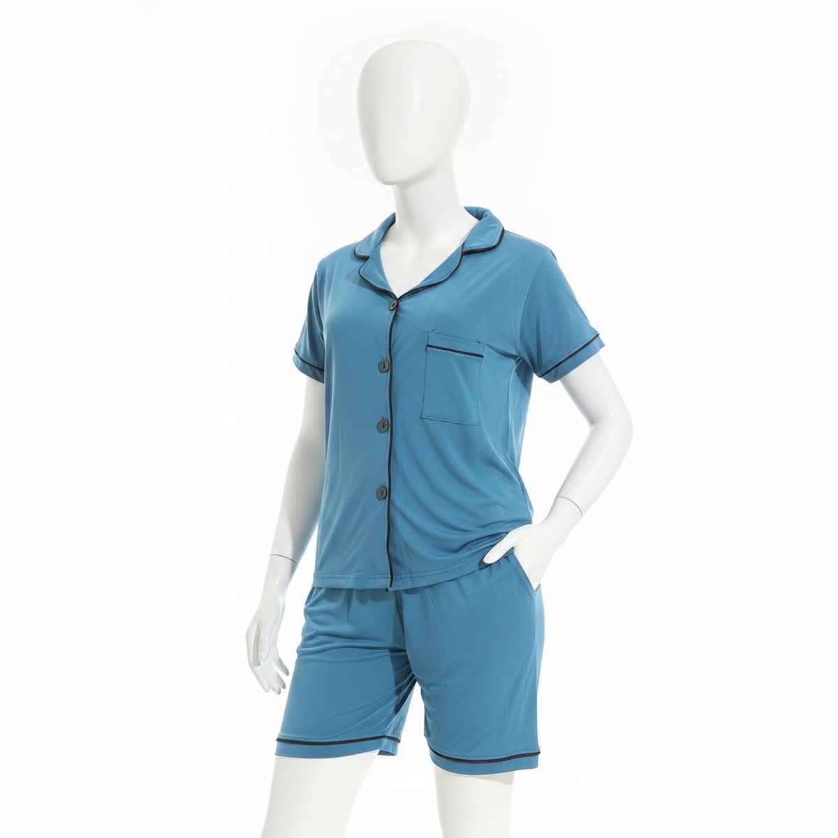 CAESAR Women's Cotton Pajama Set with Shirts and Shorts - Blue