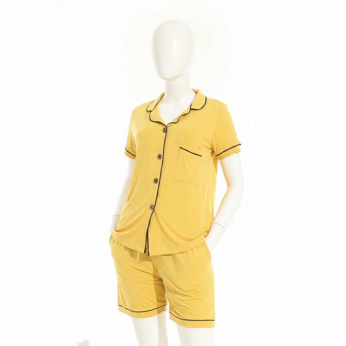 CAESAR Women's Cotton Pajama Set with Shirts and Shorts - Darkyellow