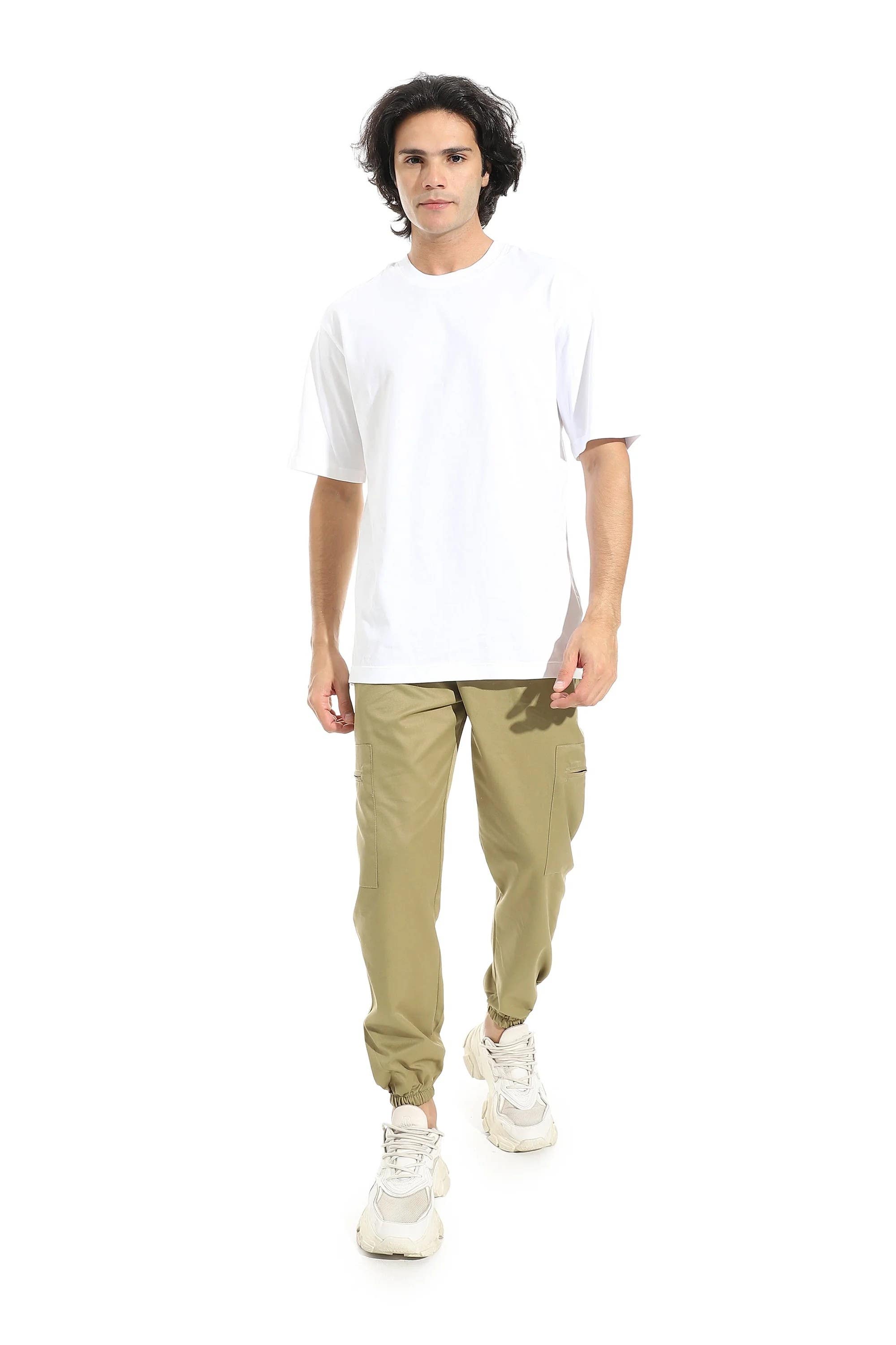CAESAR Men's Gabardine Cargo Pants with Side Zipper - Olive