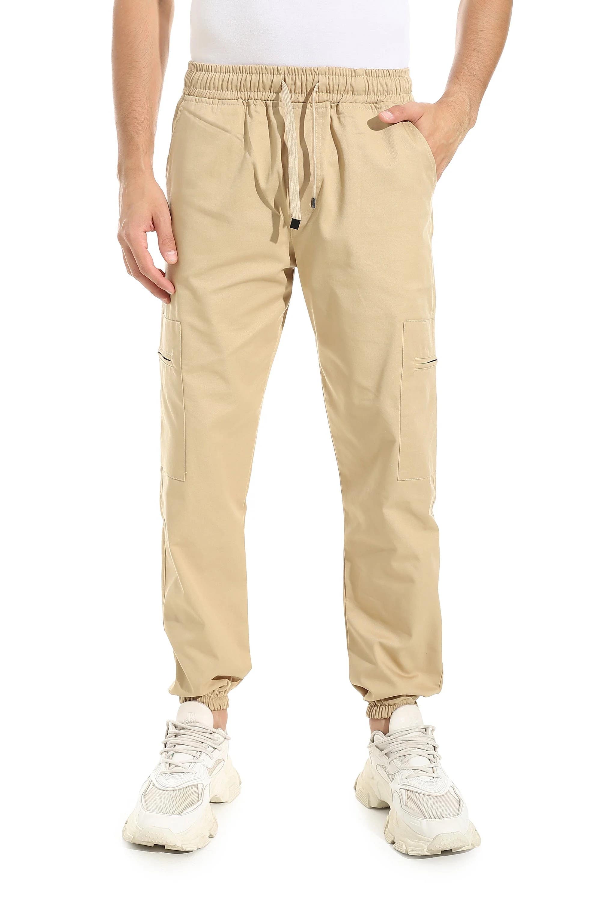 CAESAR Men's Gabardine Cargo Pants with Side Zipper - Beige