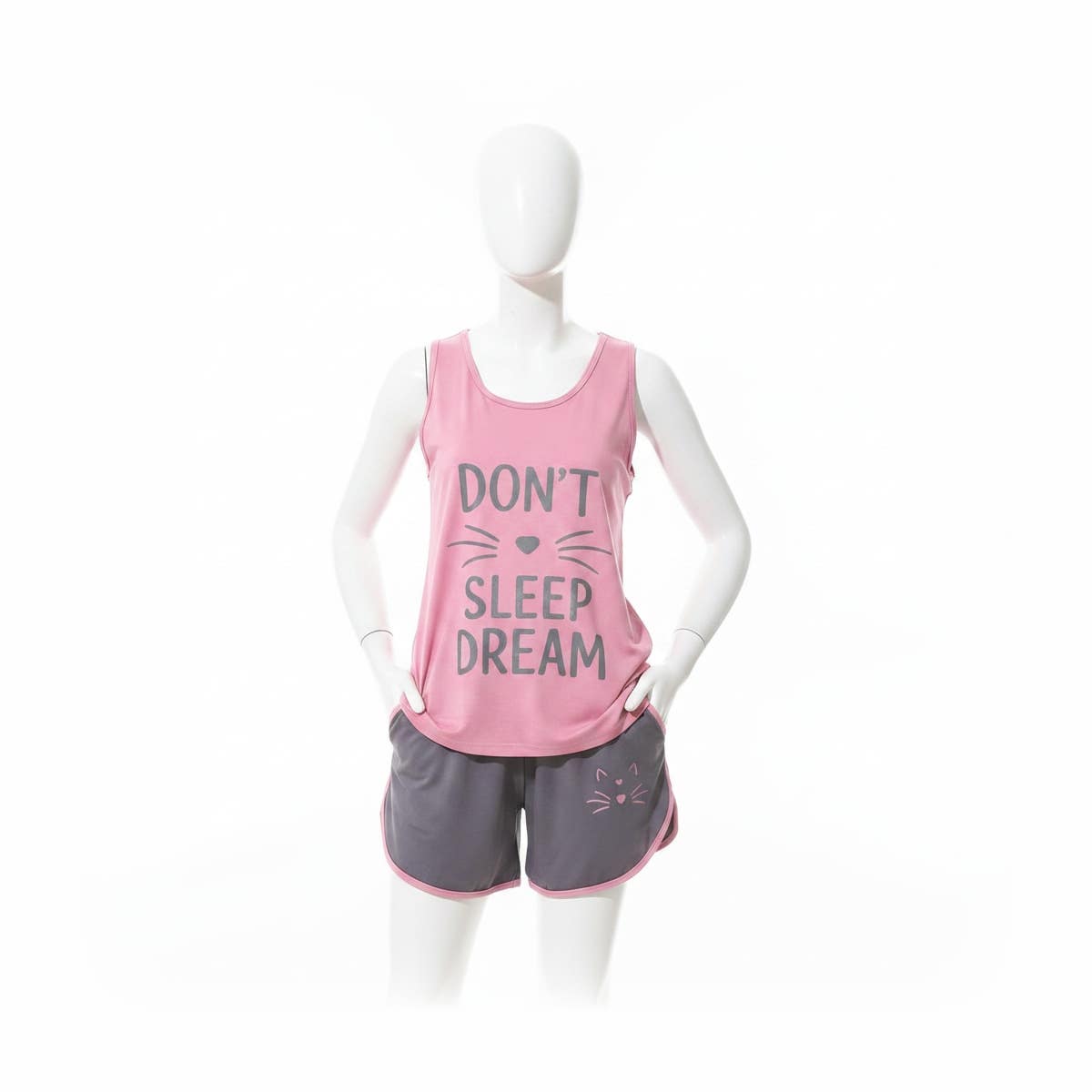CAESAR Women's Cotton Pajama Set with Hot Shorts - Sleeveless Home Wear - Pink & Grey