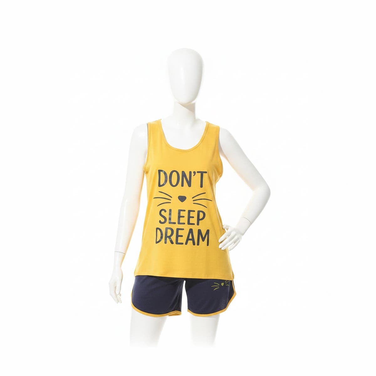 CAESAR Women's Cotton Pajama Set with Hot Shorts - Comfort Style - Yellow & Navy