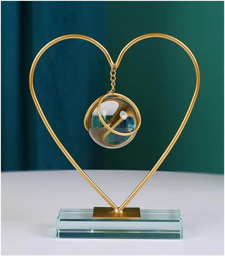 Gold Metal Decorative Stand with Hanging Crystal Ball, Heart Shape