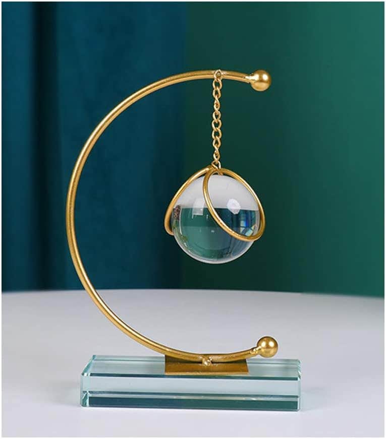 Gold Metal Decorative Stand with Hanging Crystal Ball, Half Moon Shape